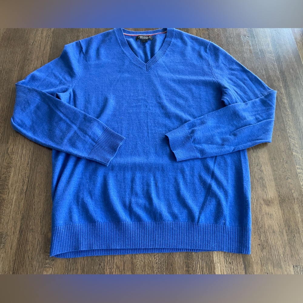 Banana Republic Cobalt Blue Men V Neck Merino Wool Sweater Preppy Classic Large